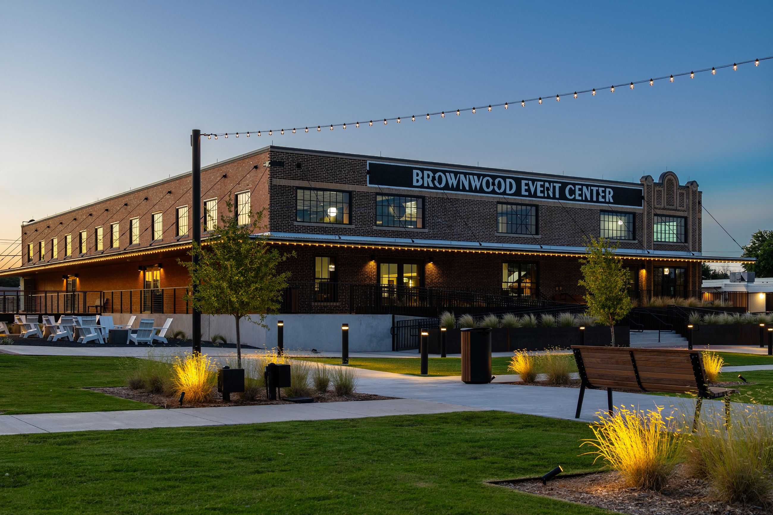 Twilight Photo of Event Center entrance